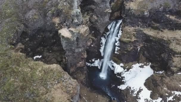 Letecký Pohled Velký Krásný Vodopád Dne Island — Stock video