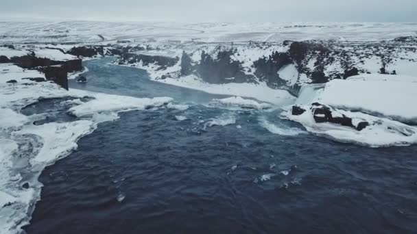Vue Aérienne De Belles Cascades De GodaFoss En Hiver, Islande 