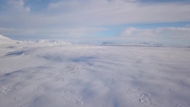 Vista Aérea Islândia Coberta Neve Dia Ensolarado — Vídeo de Stock