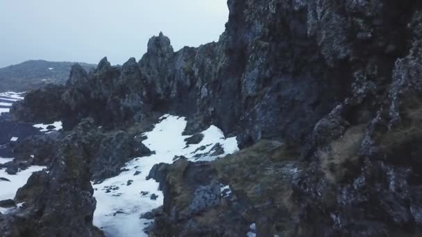 Vista Aérea Del Campo Lava Djupalonsandur Durante Día Islandia — Vídeos de Stock