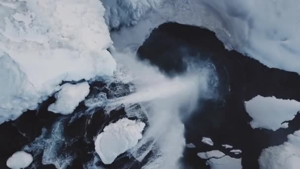 Luchtfoto Van Seljalandsfoss Waterval Winter Overdag Ijsland — Stockvideo