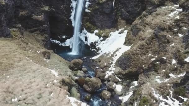 Letecký Pohled Velký Krásný Vodopád Dne Island — Stock video
