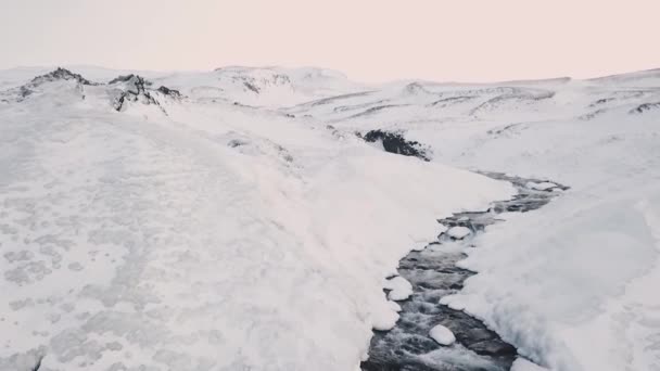 冰岛冬季 Seljalandsfoss 瀑布鸟瞰图 — 图库视频影像