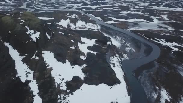 Vista Aérea Área Coberta Neve Durante Dia Islândia — Vídeo de Stock