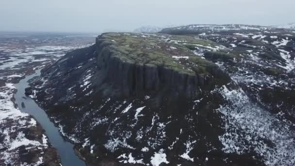 Вид Воздуха Большой Горный Хребет Зимой Днем Исландия — стоковое видео