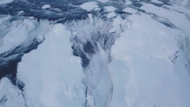Gullfoss Şelale Kış Zlanda Gündüz Havadan Görünümü — Stok video