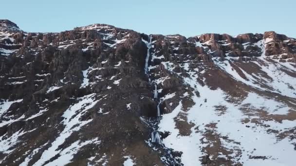 Aerial View Large Winter Water Fall Mountains Daytime Iceland — Stock Video