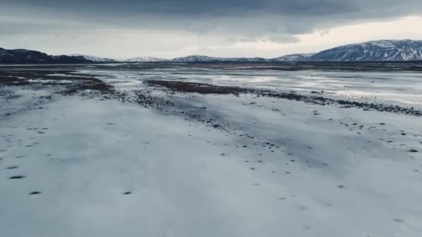 Vue Aérienne Beau Lac Hiver Avec Glace Jour Islande — Video