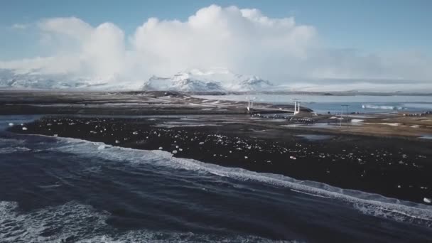 Letecký Pohled Mořských Vln Pláži Diamond Ledovcové Laguny Pozadí Dne — Stock video
