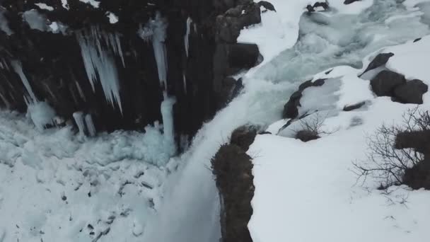 Luftaufnahme Der Großen Lavasäule Wasserfälle Svartifoss Island — Stockvideo