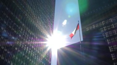 Güneşli bir gün, iki uzun boylu şehir ofis binaları ile CN Kulesi