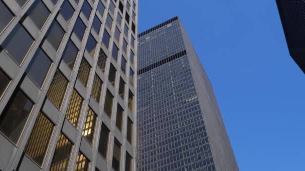 市中心办公楼建筑在白天 底部视图 — 图库视频影像
