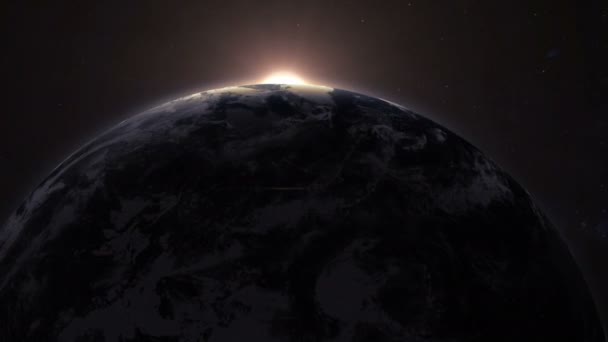 La Terre tourne dans l'espace et le soleil se lève avec une fusée éclairante 