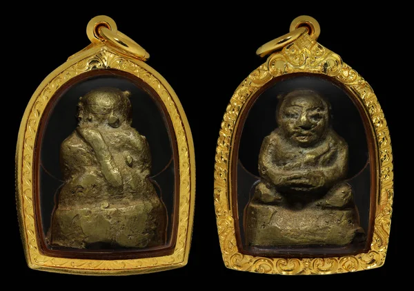 Amuleto Buda Feliz Tailandés Bronce Fue Hecho Por Monje Gurú —  Fotos de Stock