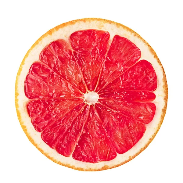 Rote reife Grapefruitscheibe auf weißem Hintergrund Stockfoto