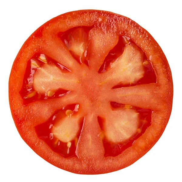 Tomatenscheibe auf weißem isolierten Hintergrund lizenzfreie Stockbilder