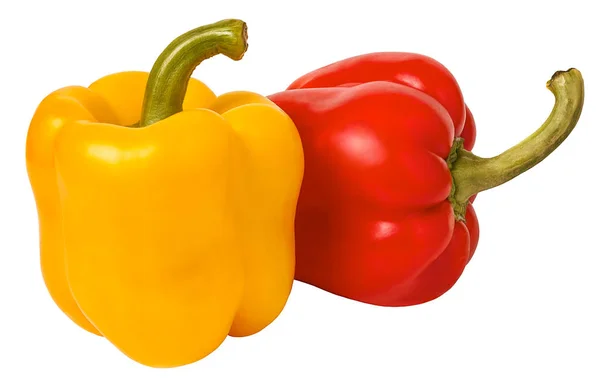 Ripe red and yellow sweet peppers for salad on white isolated background — Stock Photo, Image