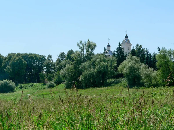 Chiesa nel campo verde — Foto Stock