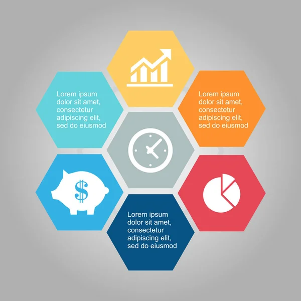 Hexágono infográfico de negocios — Vector de stock