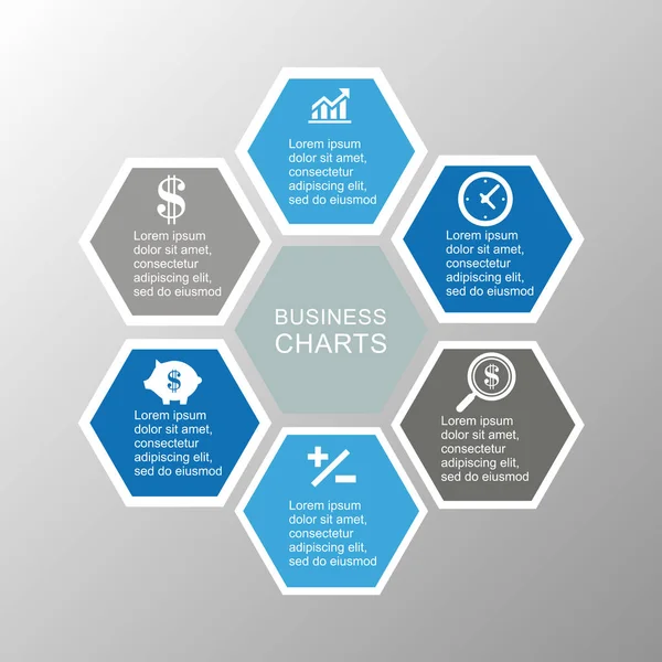 Infográfico de negócios hexágono — Vetor de Stock