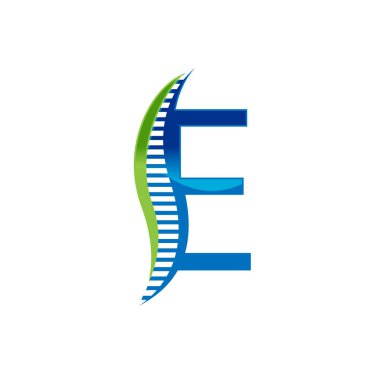 E harfi chiropractic soyut vektör logo tasarım şablonu. Chiropractic Tıp, sağlık tasarım