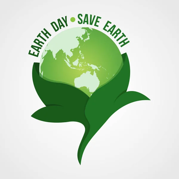 Mutlu Dünya günü logo tasarımı. Earth logo kaydedin. Dünyanın küre simgesini sarılı yapraklar, bir degrade arka plan üzerinde izole. Vektör Dünya günü kartı