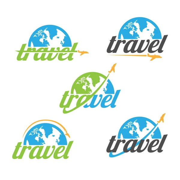 Çeşitli ajansı logo tasarım fikri ve kavram uçak ve yarım küre ile seyahat. İnanılmaz yerler yaratıcı sembolü kavramı. Soyut logosu.