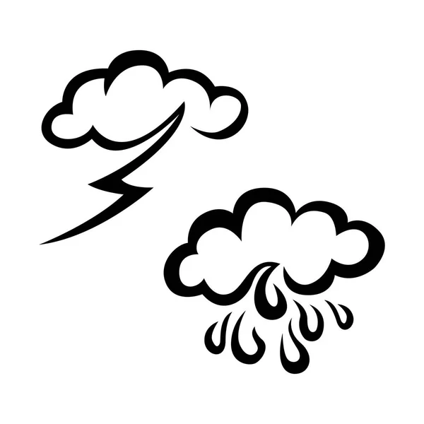 下雨和 Stroming 天气草图图标集 手绘天气图标集 天气矢量图标集 在白色背景上隔离的天气图标集 — 图库矢量图片