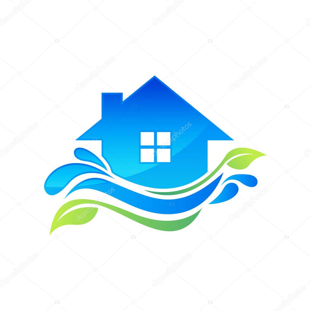 Cleaning service vector logo emblem or icon design template. Eco Friendly Concept for Interior, Home and Building