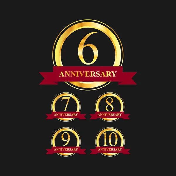 6 tot 10 jaar jubileum gouden label vector afbeelding — Stockvector