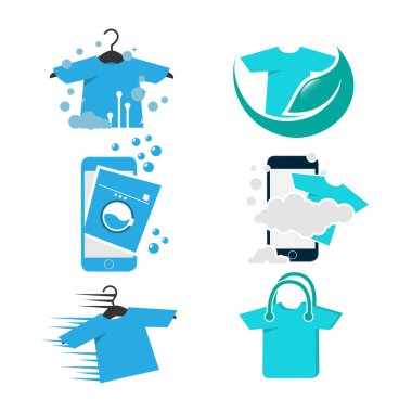 Çamaşır logosu tasarım temizlik vektör görüntüsünü ayarla. Modern çamaşırhane logosu konsept yıkama vektör tasarımı