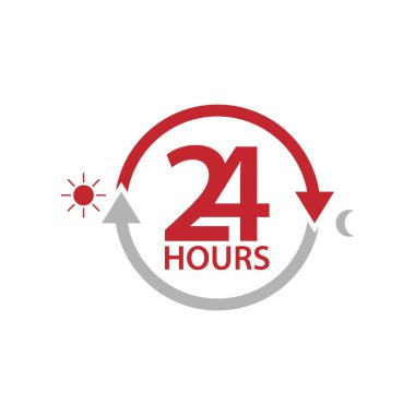 24 saat ikonu. 24 saat açık sembol. tasarım görüntü vektörü çizimi