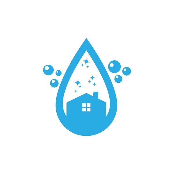 Уборка Векторной Эмблемы Логотипа Шаблона Иконки Домой Мылом Каплей Воды — стоковый вектор