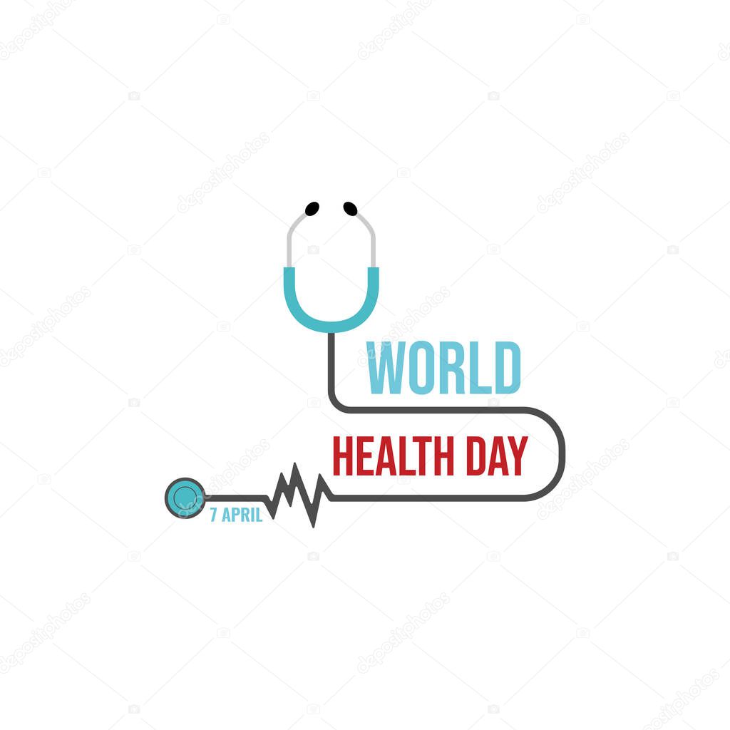 World health day vector illustration. Concept of World Health Day. Vector illustration with stethoscope vector typography lettering