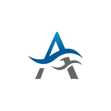 İlk harf. Beyaz arkaplanda izole edilmiş dalga simgesi logo şablon tasarım vektör görüntüsü içeren mavi ve gri bir renk.