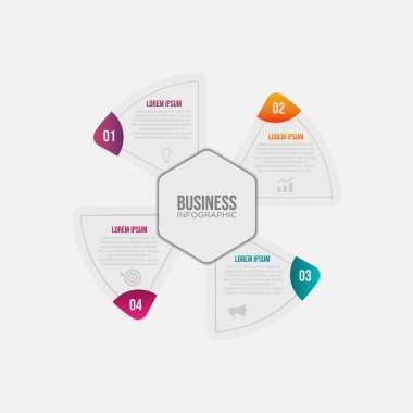 İnfografik tasarım, 4 adımlı yaratıcı konsept. Vektör resimli 4 adım bilgi çizelgesi şablonu