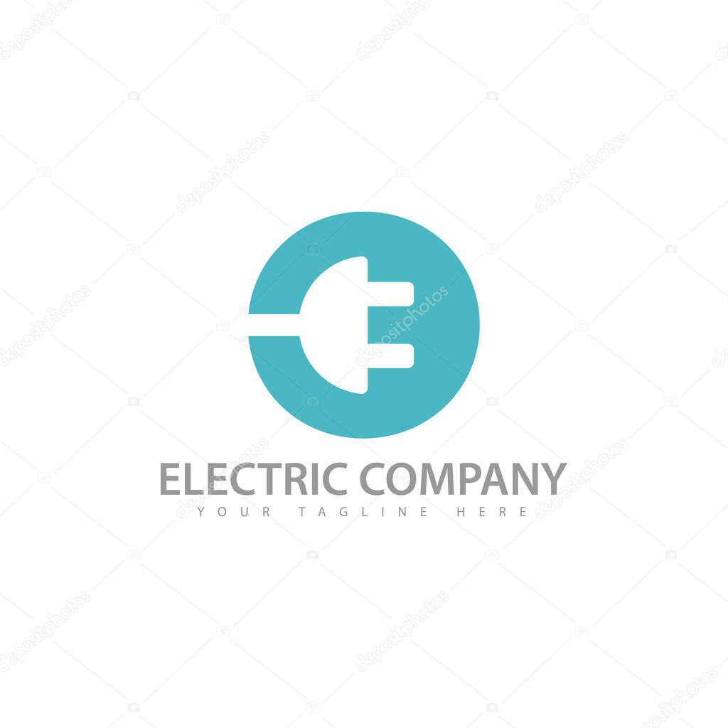 Circle electricity logo with electric plug icon in negative space design technique style vector
