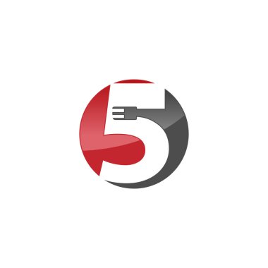 Negatif uzay tasarım biçimi resim illüstrasyonunda 5 numaralı logo kavramı ve çatal