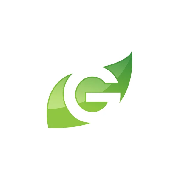 緑の文字Gエコ自然コンセプトロゴデザインベクトル 葉の中に負のスペーススタイルの文字G — ストックベクタ