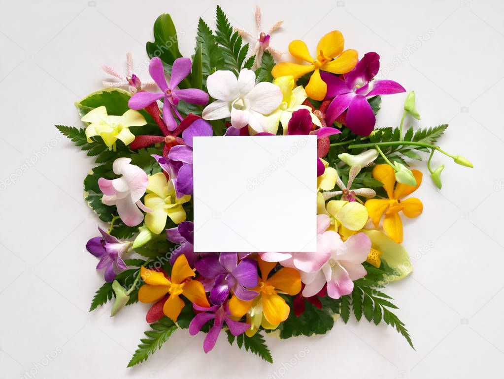 Flat lay colorful floral frame