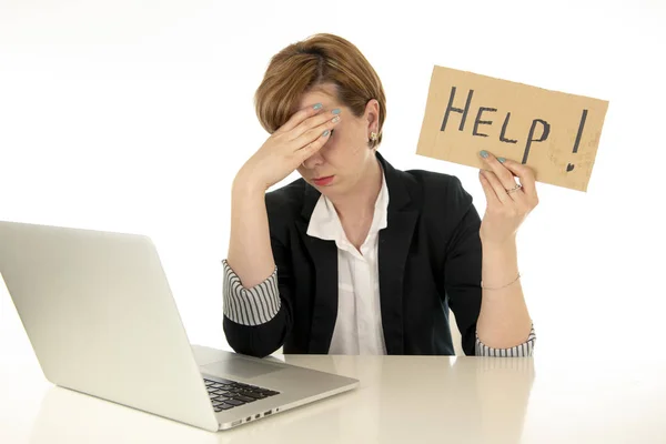 Beautiful Young Red Haired Caucasian Tired Frustrated Business Woman Working — Stock Photo, Image