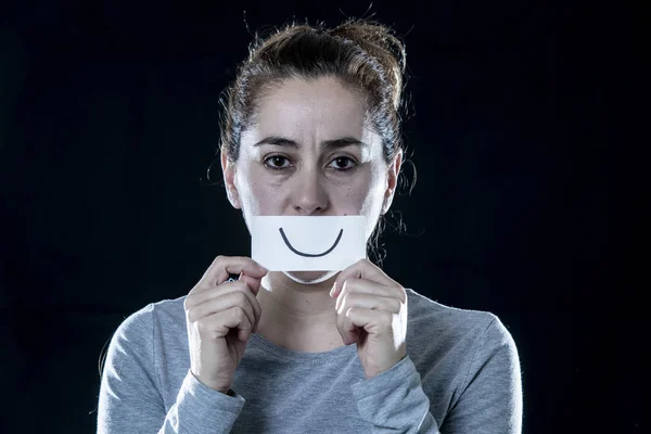 Mooie Triest Depressief Latijns Jongedame Die Betrekking Hebben Haar Triest — Stockfoto