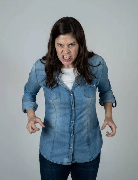 Facial Expressions Emotions Portrait Young Attractive Caucasian Woman Angry Glaring — ストック写真