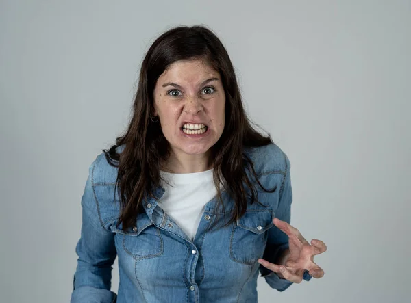 Facial Expressions Emotions Portrait Young Attractive Caucasian Woman Angry Glaring — ストック写真