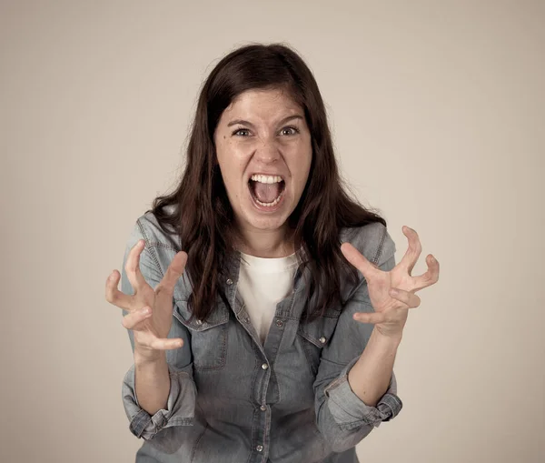 Retrato Mujer Caucásica Frustrada Con Cara Enojada Estresada Pareces Loco —  Fotos de Stock