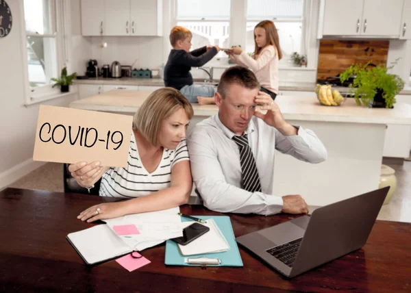 Coronavirus Outbreak Family Quarantine Kids Fighting Parents Distress Home Finances — Stock Photo, Image