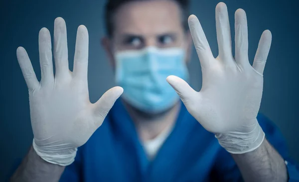 Covid Utbrott Hjälp Till Att Stoppa Virusspridningen Manlig Läkare Eller — Stockfoto