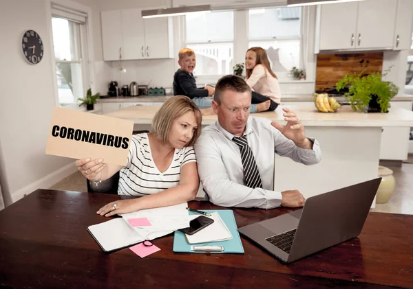 Coronavirus Outbreak Family Quarantine Kids Fighting Parents Distress Home Finances — Stock Photo, Image