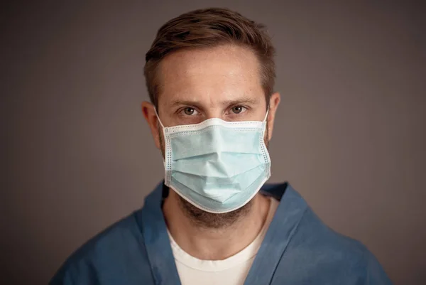 Stoppa Spridningen Och Rädda Liv Kampanj Man Läkare Bär Skydd — Stockfoto