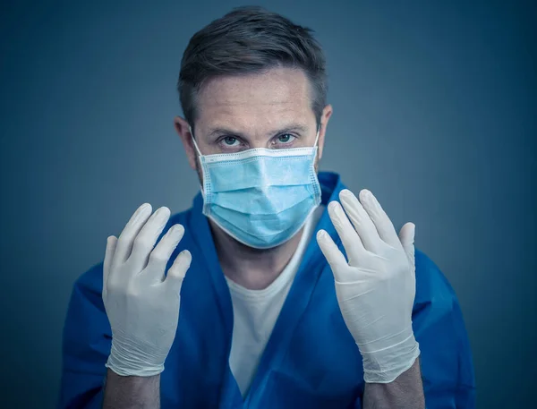 Stoppa Spridningen Coronavirus Och Rädda Liv Man Doctor Bär Skydd — Stockfoto